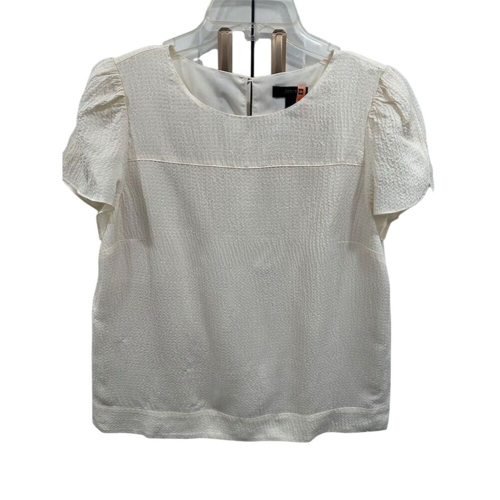 J.Crew Women's Ivory Blouse Size 8 Short Sleeve Silk blend Top AK104